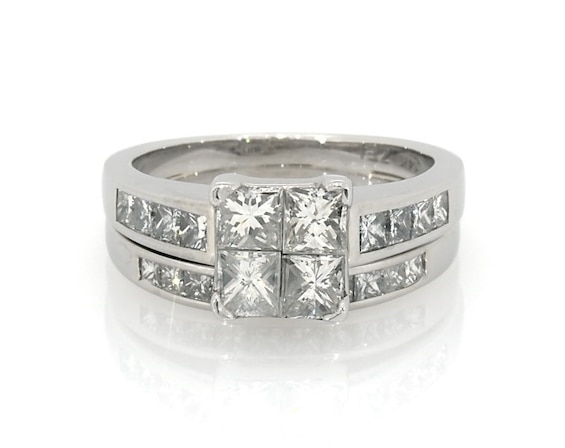 Previously Owned Princess-Cut Quad Diamond Bridal Set 2-1/2 ct tw 14K White Gold Size 8
