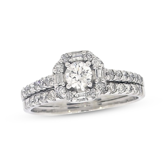 Previously Owned Diamond Bridal Set 7/8 ct tw Round & Baguette-Cut 14K White Gold 7