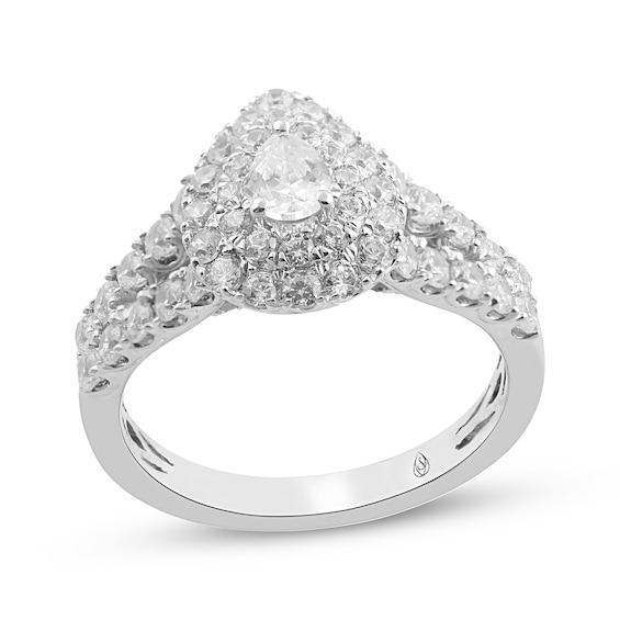 Previously Owned Pear-Shaped Diamond Double Halo Engagement Ring 1-1/2 ct tw 14K White Gold