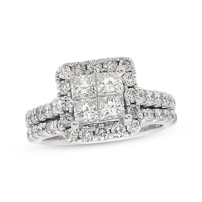 Main Image 1 of Previously Owned Diamond Bridal Set 1-7/8 ct tw Princess & Round-Cut 14K White Gold Size 5.25