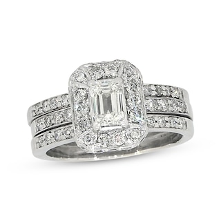 Previously Owned Emerald-Cut Diamond Bridal Set 1-1/4 ct tw 14K White ...