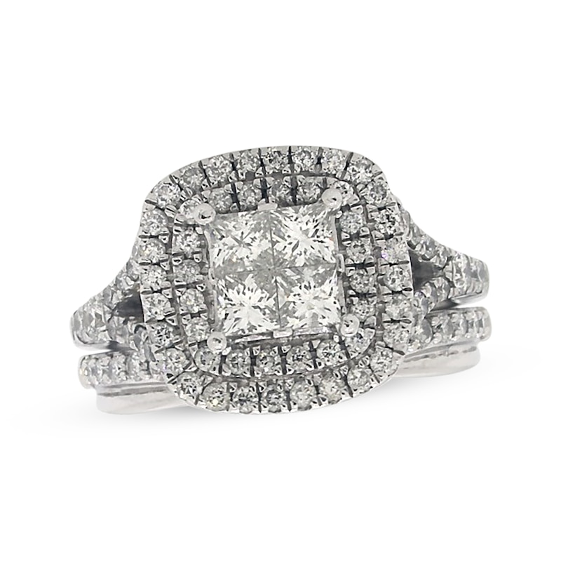 Main Image 1 of Previously Owned Diamond Bridal Set 1-1/2 ct tw Princess & Round-Cut 14K White Gold Size 6.75