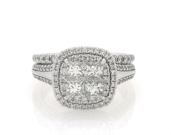 Previously Owned Princess-Cut Quad Diamond Bridal Set 1-3/4 ct tw 14K & 10K Gold Size 7.25