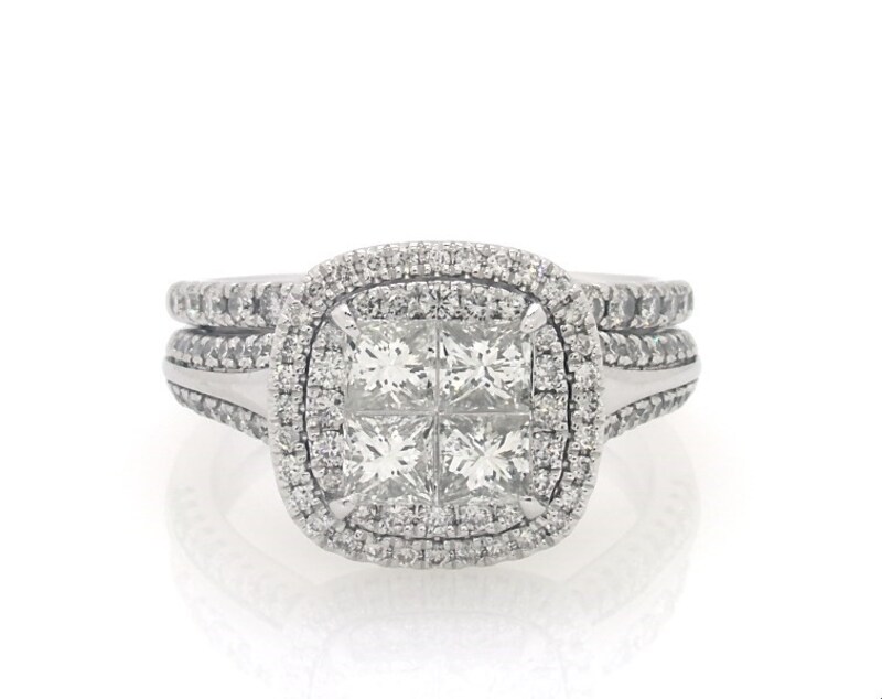 Main Image 1 of Previously Owned Princess-Cut Quad Diamond Bridal Set 1-3/4 ct tw 14K & 10K Gold Size 7.25