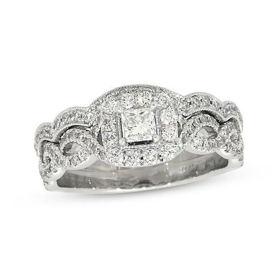 Previously Owned Neil Lane Princess-Cut Diamond Bridal Set 7/8 ct tw 14K White Gold Size 7.25