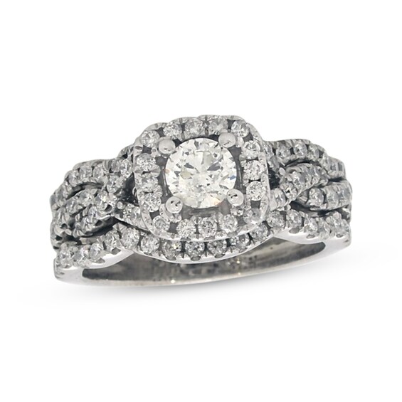 Previously Owned Round-Cut Diamond Twist Shank Soldered Bridal Set 1-1/8 ct tw 14K White Gold Size 6.25