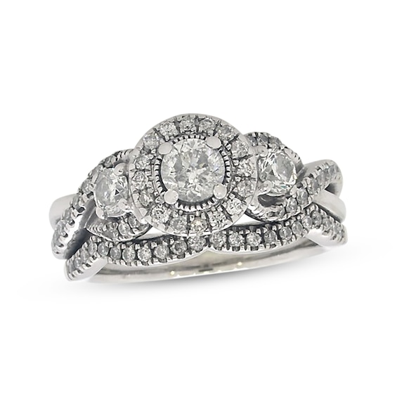 Previously Owned Diamond Bridal Set 1 ct tw Round-Cut 14K White Gold Size 6.5