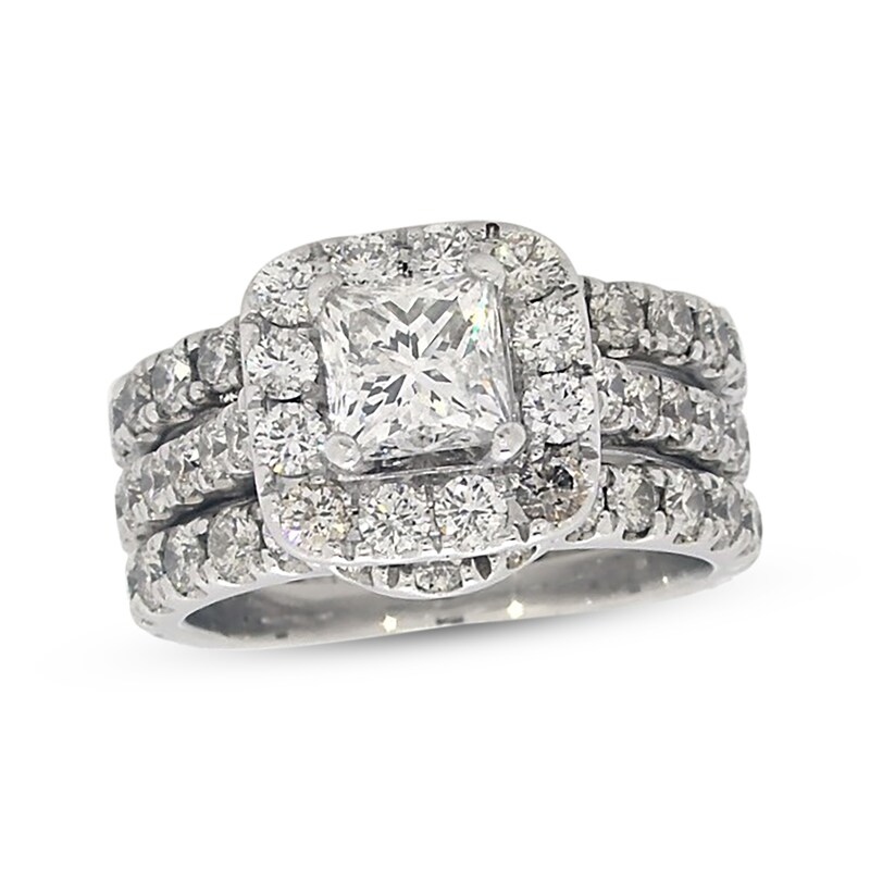 Main Image 1 of Previously Owned Neil Lane Princess-Cut Diamond Bridal Set 3-1/4 ct tw 14K White Gold Size 7.75