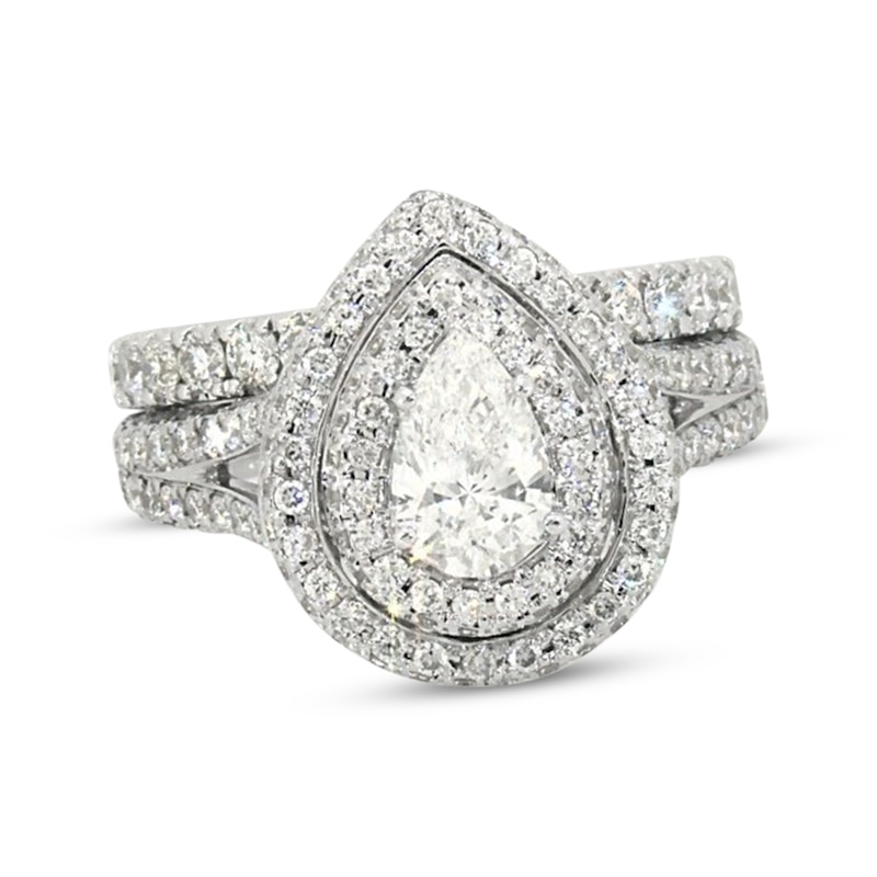 Main Image 1 of Previously Owned Neil Lane Pear-Shaped Diamond Double Halo Bridal Set 2-1/3 ct tw 14K White Gold Size 4.5