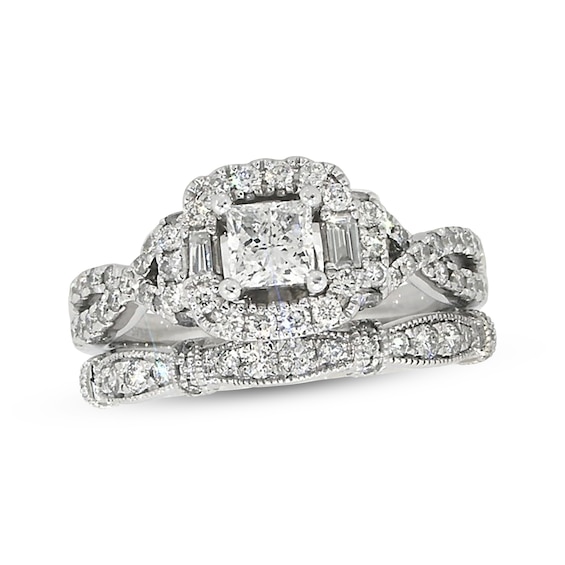 Previously Owned Adrianna Papell Princess-Cut Diamond Bridal Set 1-1/5 ct tw 14K White Gold 6.25