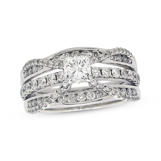 Previously Owned THE LEO Diamond Princess & Round-Cut Bridal Set 1-7/8 ct tw 14K White Gold Size 9.5