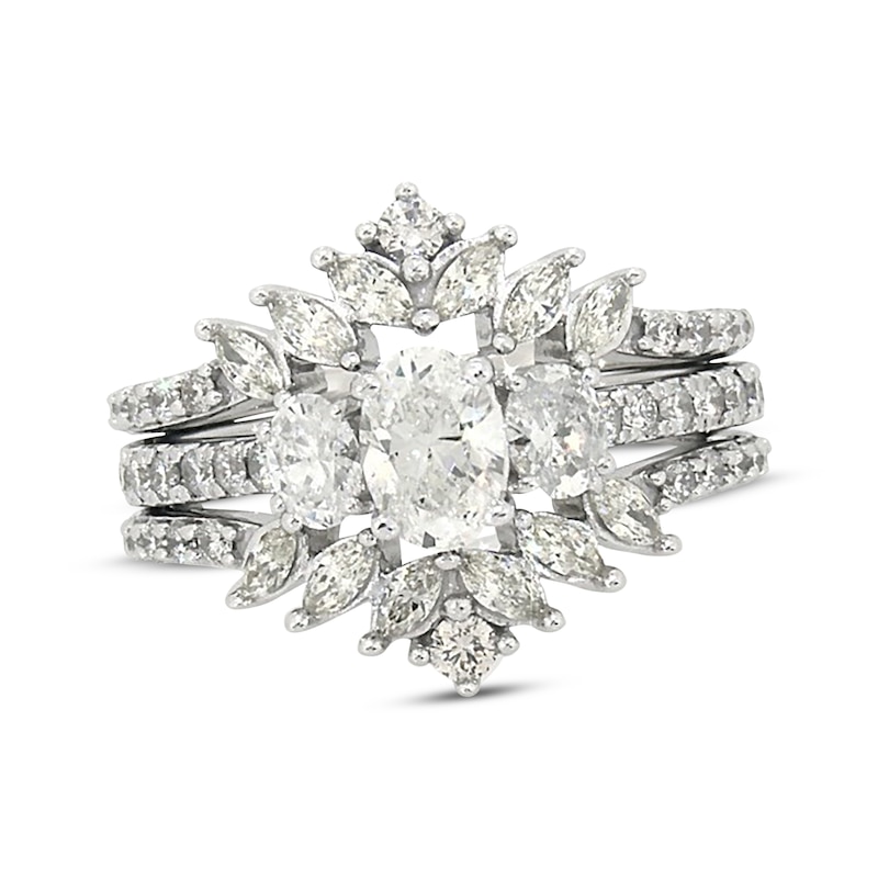 Main Image 1 of Previously Owned Oval-Cut Three-Stone Diamond Bridal Set 1-3/4 ct tw 14K White Gold Size 5.5