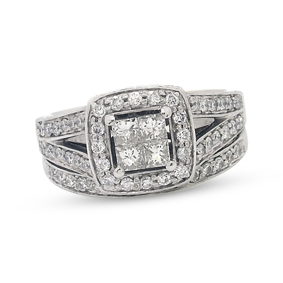 Previously Owned Diamond Bridal Set 7/8 ct tw Princess & Round-Cut 14K White Gold Size 5.25