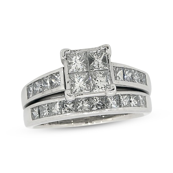 Previously Owned Princess-Cut Quad Diamond Bridal Set 2-1/2 ct tw 14K White Gold Size 8.5
