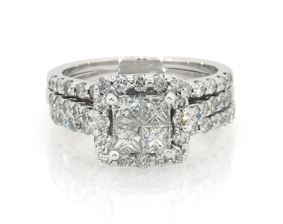 Previously Owned Princess-Cut Diamond Quad Bridal Set 1-7/8 ct tw 14K White Gold Size 6.75