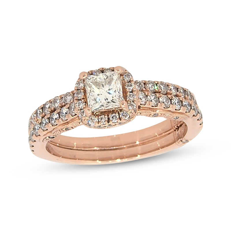 Main Image 1 of Previously Owned Monique Lhuillier Bliss Princess-Cut Diamond Bridal Set 1-1/5 ct tw 18K Rose Gold Size 7
