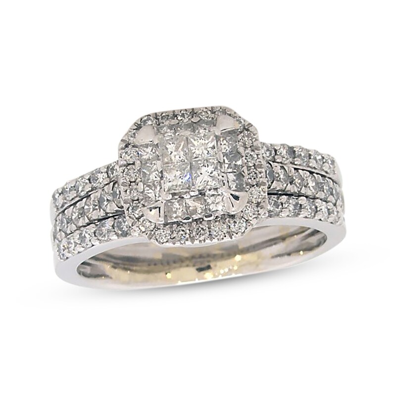 Main Image 1 of Previously Owned Diamond Bridal Set 1-1/5 ct tw Princess & Round-Cut 14K White Gold Size 7