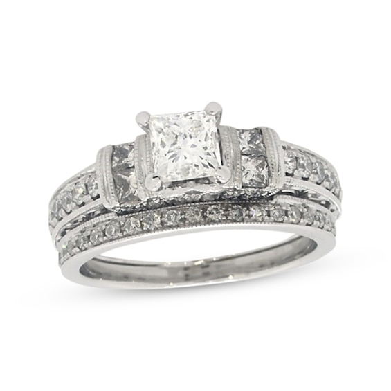 Previously Owned Neil Lane Princess-Cut Diamond Bridal Set 1-3/8 ct tw 14K White Gold Size 5.5