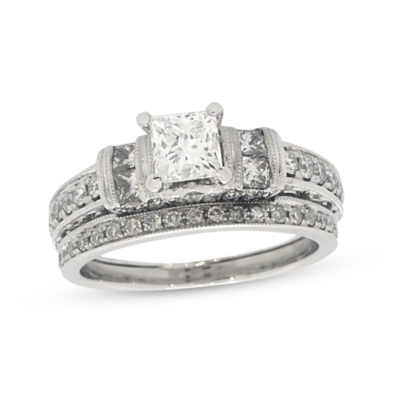 Main Image 1 of Previously Owned Neil Lane Princess-Cut Diamond Bridal Set 1-3/8 ct tw 14K White Gold Size 5.5