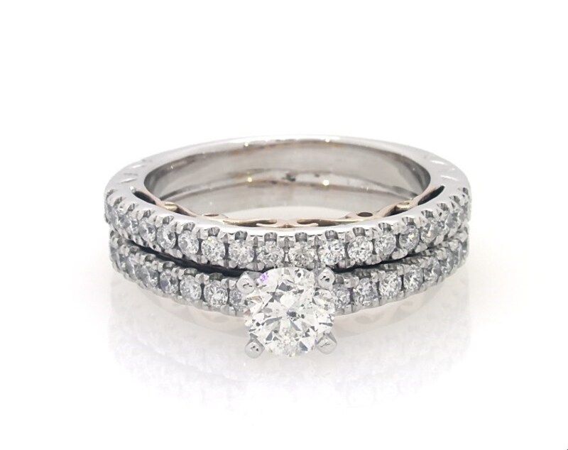 Main Image 1 of Previously Owned Adrianna Papell Round-Cut Diamond Bridal Set 7/8 ct tw 14K Two-Tone Gold Size 4.75