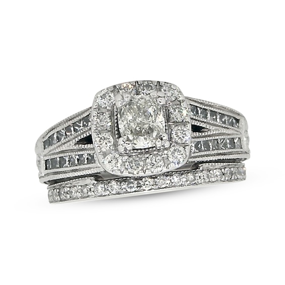 Previously Owned Neil Lane Cushion-Cut Diamond Halo Bridal Set 1-3/8 ct tw 14K White Gold Size 5.75