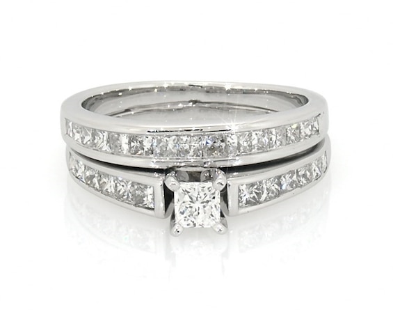 Previously Owned Princess-Cut Diamond Bridal Set 1 ct tw 14K White Gold Size 5.5