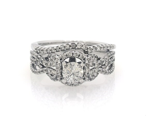 Previously Owned Round-Cut Diamond Bridal Set 1 ct tw 14K & 10K White Gold Size 6.5