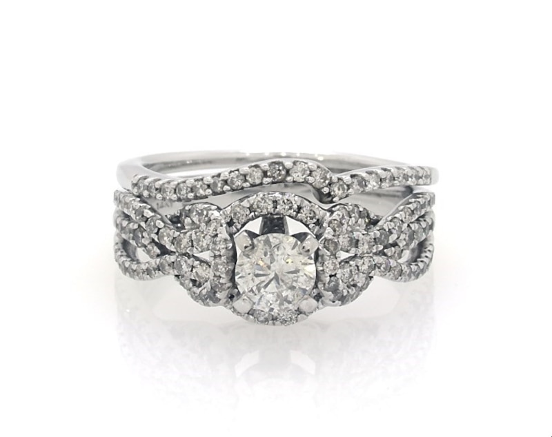 Main Image 1 of Previously Owned Round-Cut Diamond Bridal Set 1 ct tw 14K & 10K White Gold Size 6.5