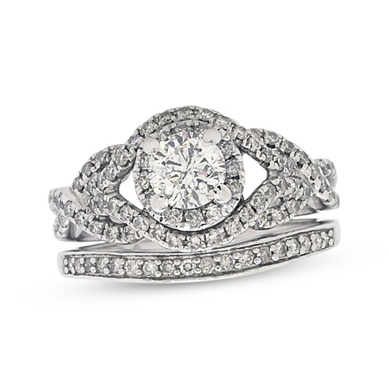 Previously Owned Diamond Bridal Set 1-1/8 ct tw Round-Cut 14K White Gold Size 5.5