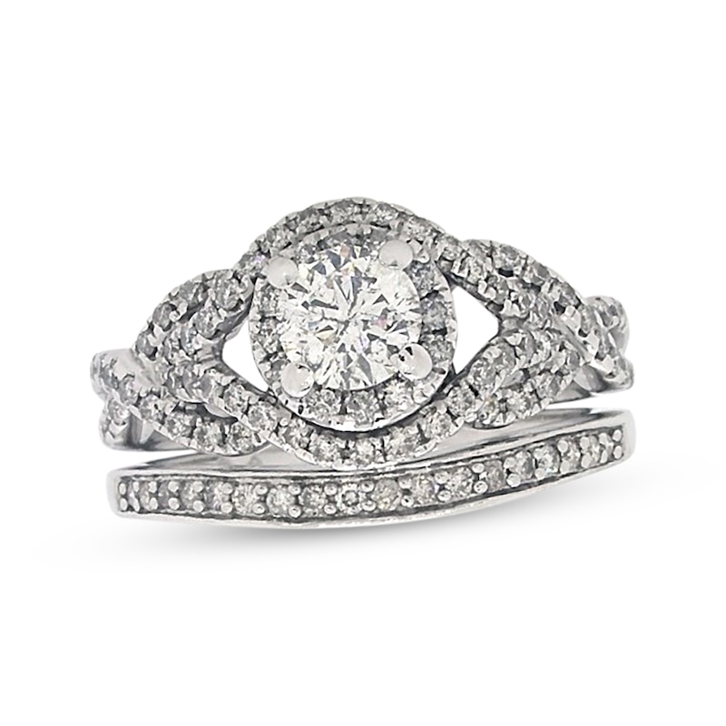 Main Image 1 of Previously Owned Diamond Bridal Set 1-1/8 ct tw Round-Cut 14K White Gold Size 5.5