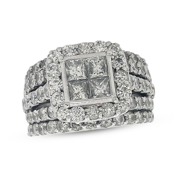 Previously Owned Diamond Bridal Set 4 ct tw Princess & Round-Cut 14K White Gold Size 5.5