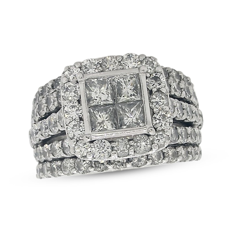 Main Image 1 of Previously Owned Diamond Bridal Set 4 ct tw Princess & Round-Cut 14K White Gold Size 5.5