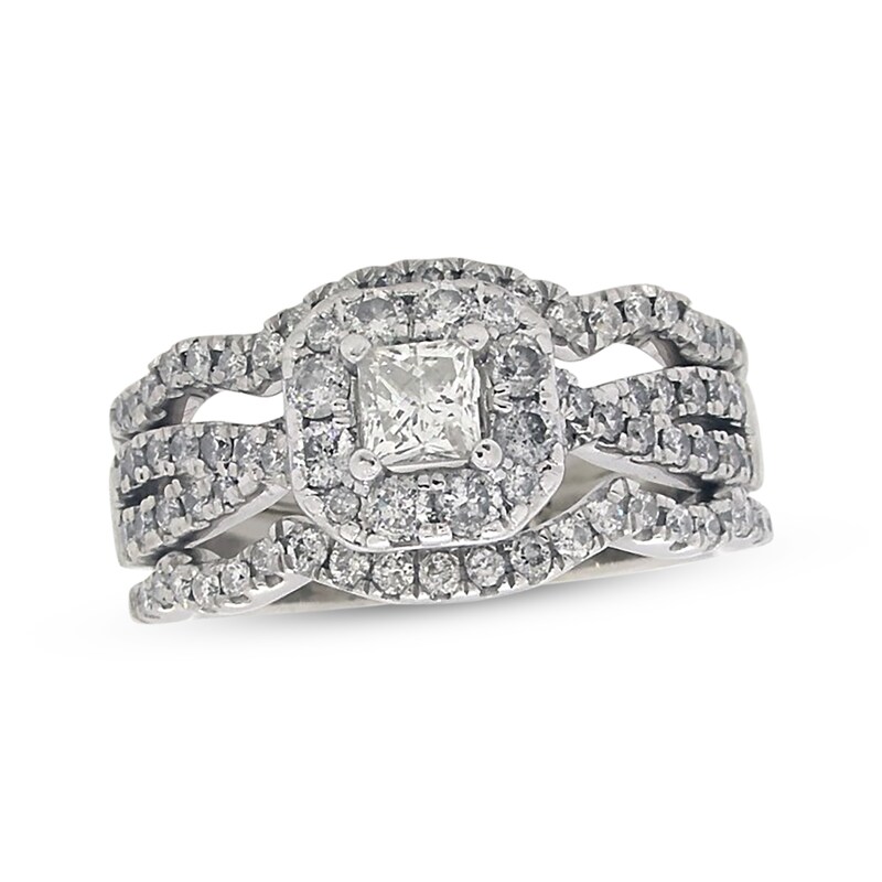 Main Image 1 of Previously Owned Diamond Bridal Set 1-1/4 ct tw Princess-Cut 14K White Gold Size 7.5
