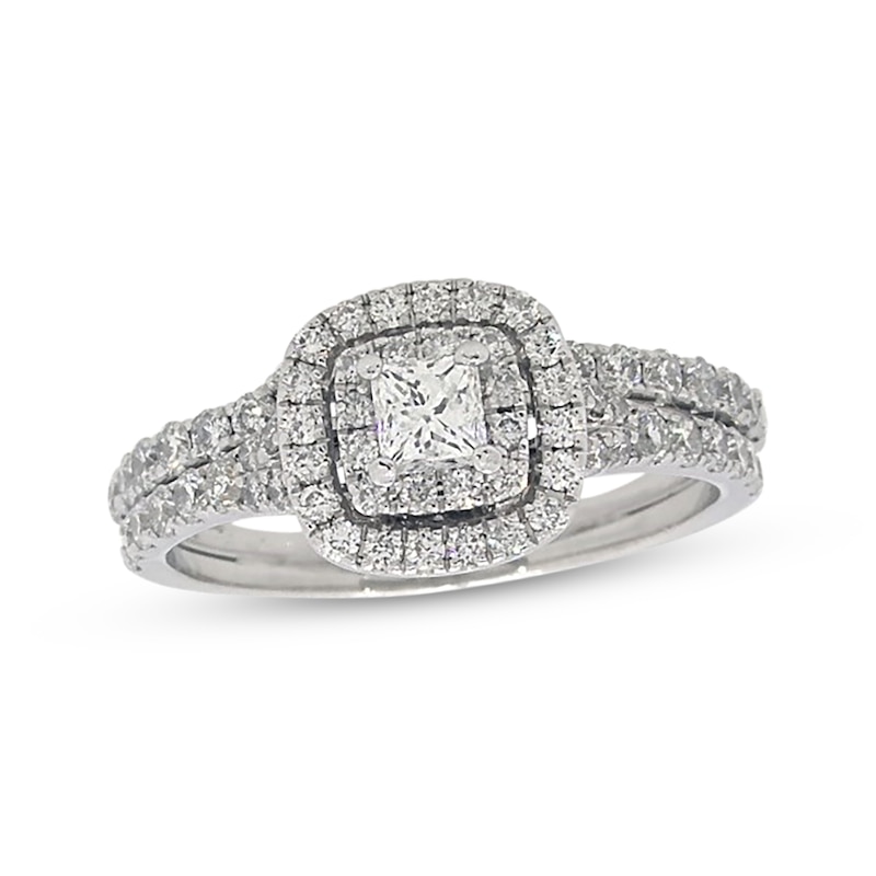 Main Image 1 of Previously Owned Neil Lane Princess-Cut Diamond Halo Bridal Set 1-1/3 ct tw 14K White Gold Size 8.25