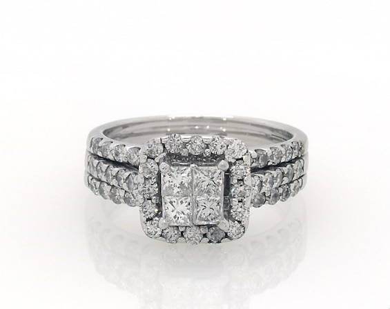 Previously Owned Princess-Cut Diamond Quad Bridal Set 1-1/2 ct tw 14K White Gold Size 6.75