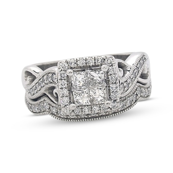Previously Owned Princess-Cut Quad Diamond Bridal Set 3/4 ct tw 14K White Gold Size 5