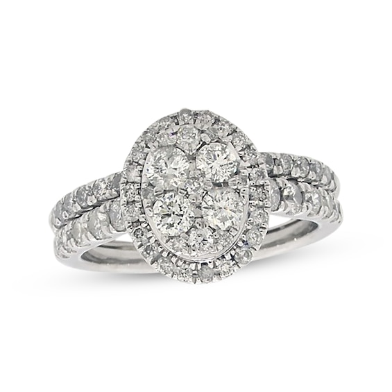 Previously Owned Multi-Diamond Center Oval Halo Bridal Set 1-1/4 ct tw 14K White Gold Size 6