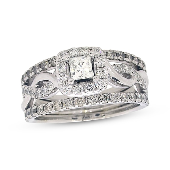 Previously Owned THE LEO Diamond Princess-Cut Bridal Set 1-1/3 ct tw 14K White Gold Size 8