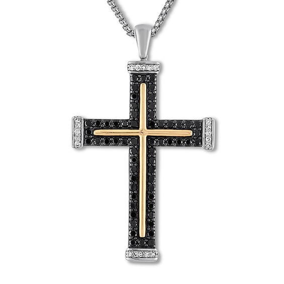Previously Owned Diamond Cross Necklace 1 ct tw Sterling Silver and 10K Yellow Gold 22"