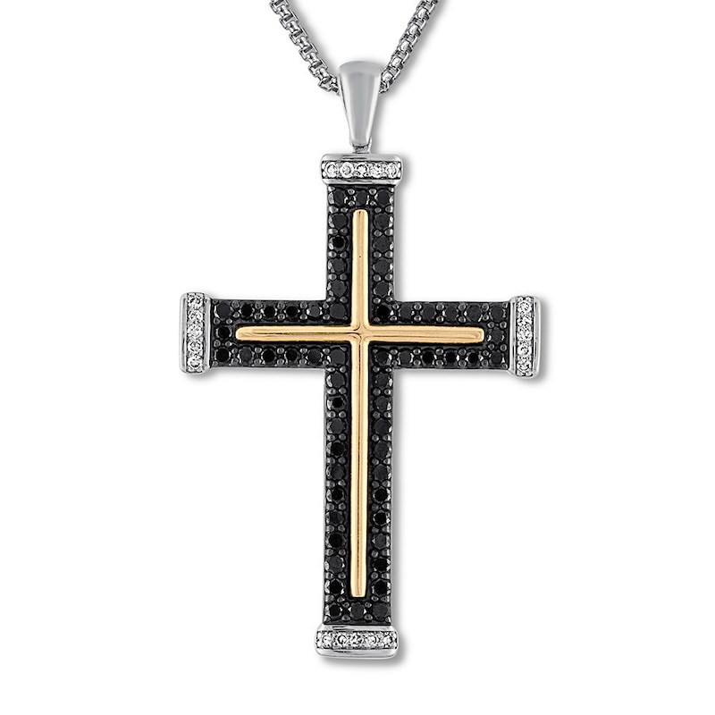 Main Image 1 of Previously Owned  Diamond Cross Necklace 1 ct tw Sterling Silver and 10K Yellow Gold 22&quot;