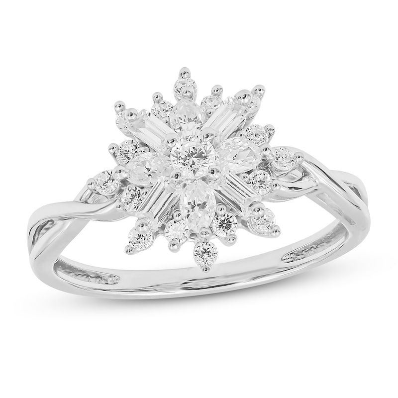 Main Image 1 of Previously Owned Sparks of Love Diamond Ring 1/2 ct tw Round, Baguette & Marquise 10K White Gold
