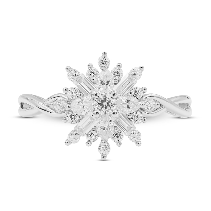 Main Image 3 of Previously Owned Sparks of Love Diamond Ring 1/2 ct tw Round, Baguette & Marquise 10K White Gold