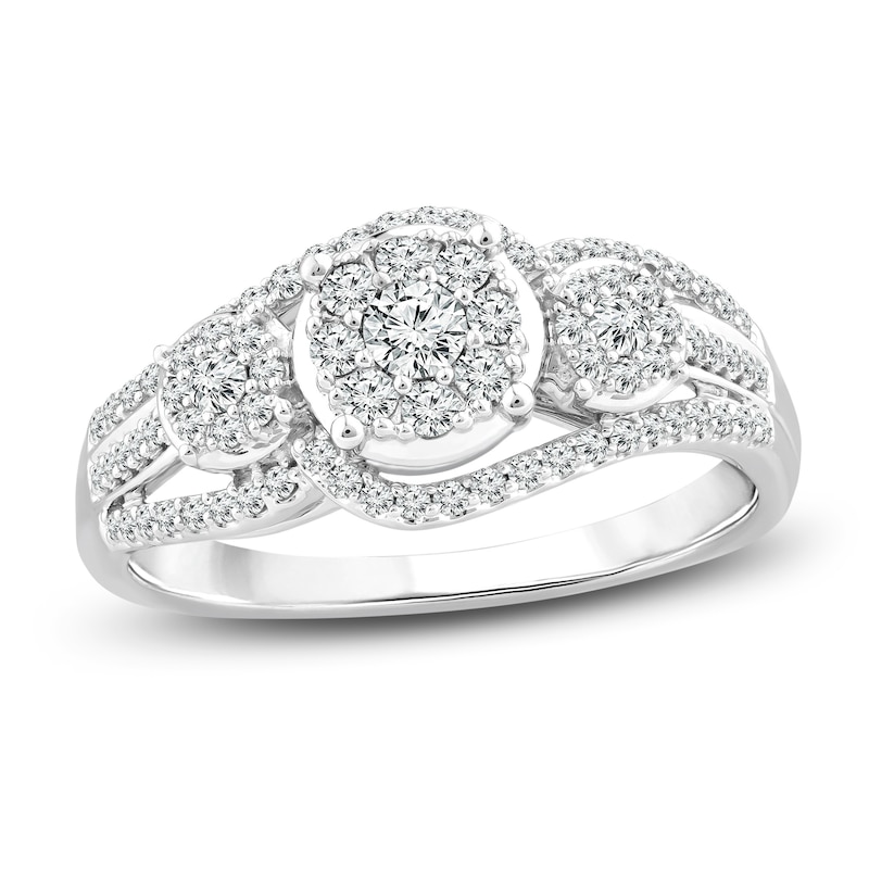 Main Image 1 of Previously Owned Three-Stone Diamond Fashion Ring 1/2 ct tw Round-cut 10K White Gold