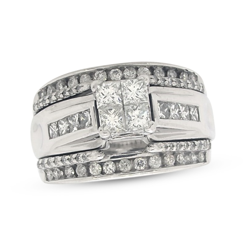 Main Image 1 of Previously Owned Princess-Cut Quad Diamond Bridal Set 1-1/2 ct tw 14K White Gold Size 8