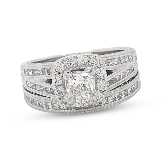 Previously Owned Neil Lane Cushion-Cut Diamond Halo Bridal Set 1-3/4 ct tw 14K White Gold Size 6