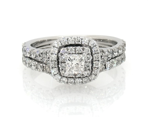 Previously Owned Neil Lane Princess-Cut Diamond Double Halo Bridal Set 1-1/3 ct tw 14K White Gold Size 6