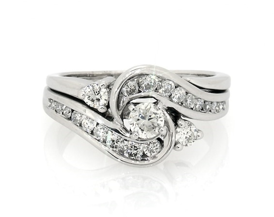 Previously Owned Round-Cut Diamond Bypass Bridal Set 1 ct tw 14K White Gold Size 8.5