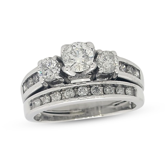 Previously Owned Round-Cut Three-Stone Diamond Bridal Set 1 ct tw 14K White Gold Size 5.75