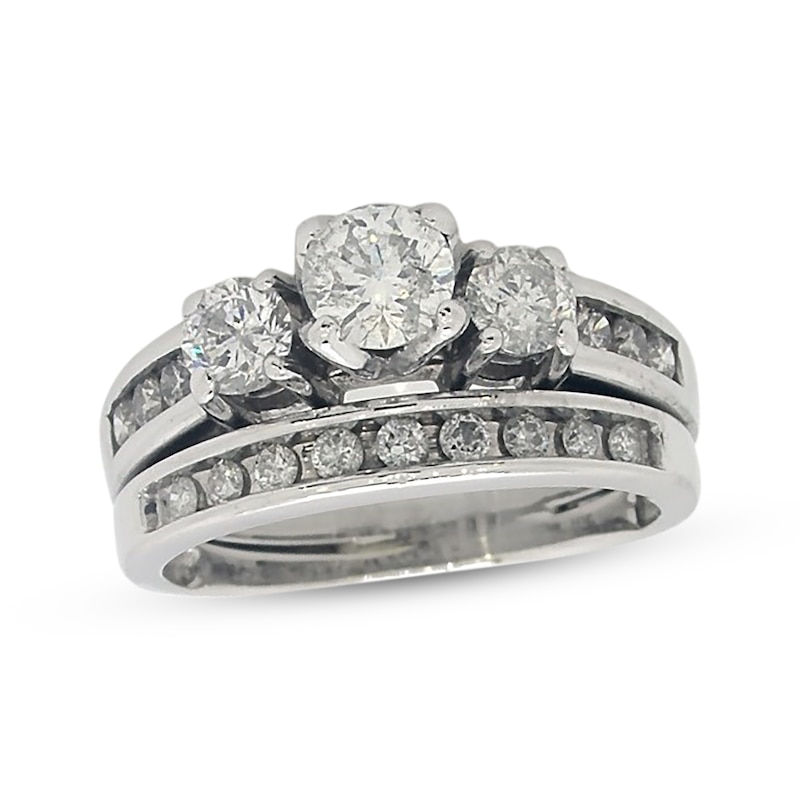 Main Image 1 of Previously Owned Round-Cut Three-Stone Diamond Bridal Set 1 ct tw 14K White Gold Size 5.75