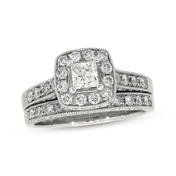 Previously Owned Princess-Cut Diamond Bridal Set 1-1/5 ct tw 14K White Gold Size 8.5